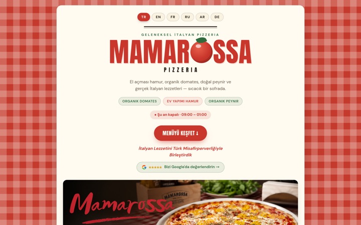 Mamarossa Pizza web sitesi